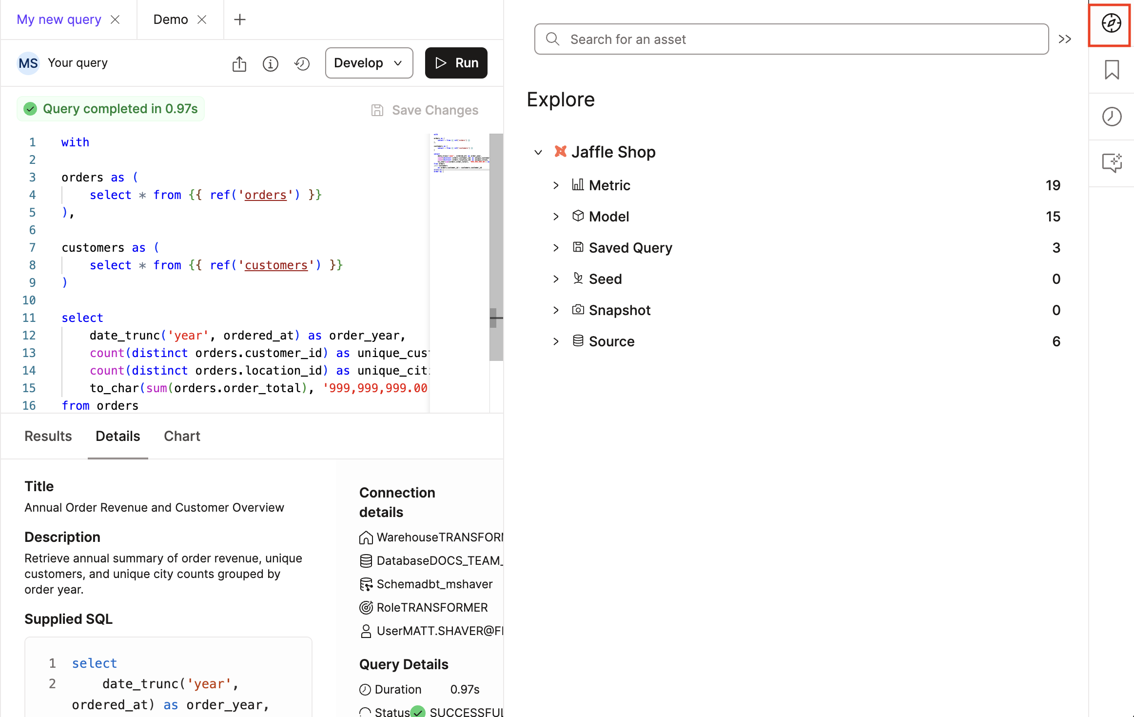 dbt Insights integrated with dbt Catalog dbt Insights integrated with dbt Catalog