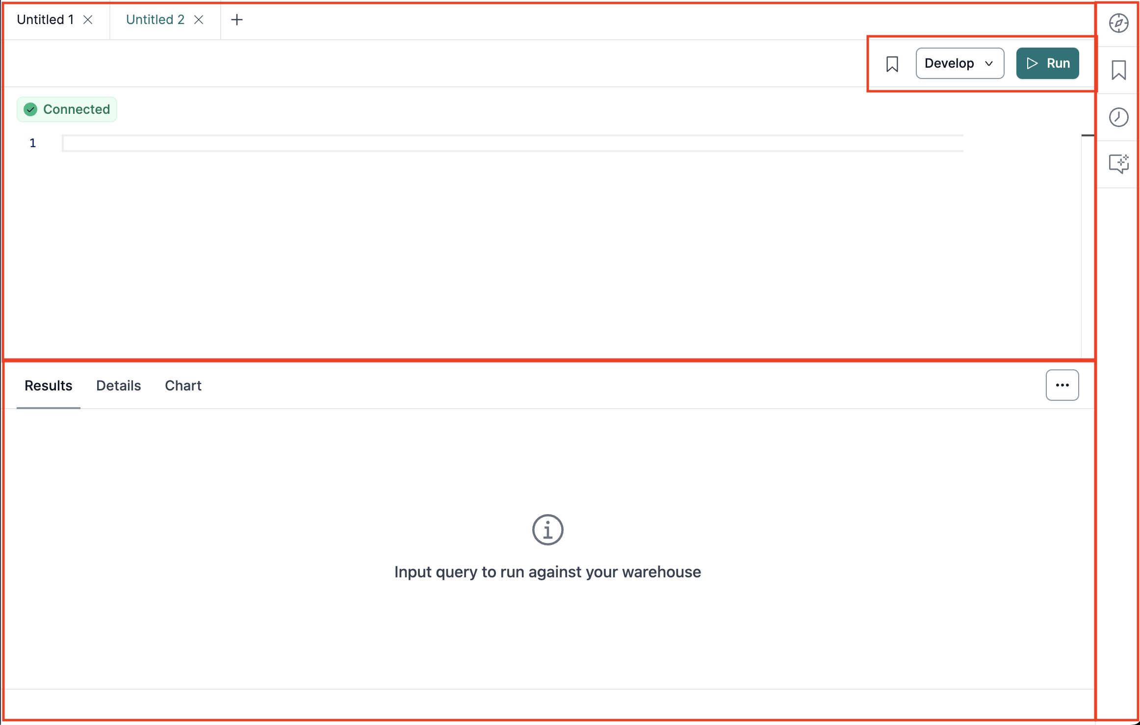 dbt Insights main interface with blank query editor dbt Insights main interface with blank query editor