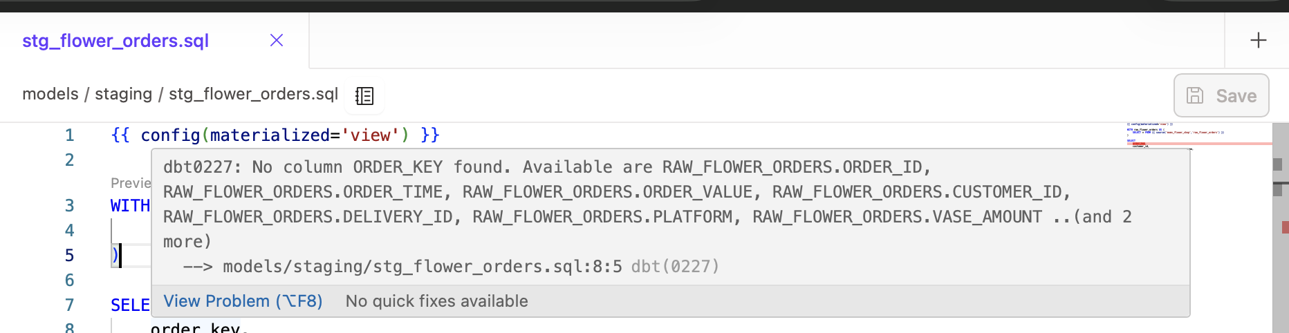 Fusion can detect your SQL errors in real-time while you code and before you send it to your data platform.